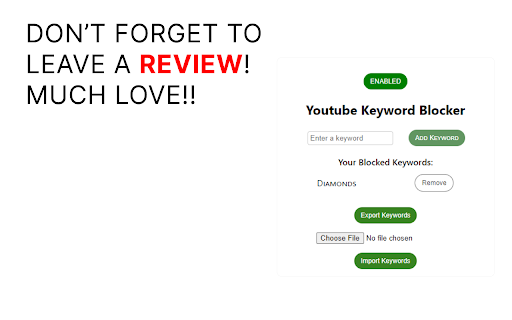 YouTube Keyword Blocker  from Chrome web store to be run with OffiDocs Chromium online