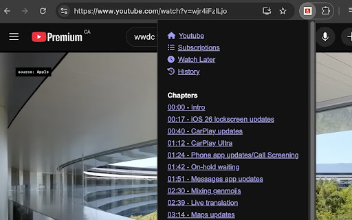 Youtube Links and Chapters  from Chrome web store to be run with OffiDocs Chromium online