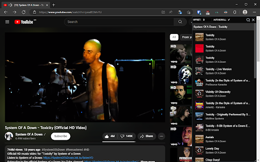 YouTube Lyrics  from Chrome web store to be run with OffiDocs Chromium online