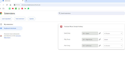 Youtube Music Simple Hotkey  from Chrome web store to be run with OffiDocs Chromium online