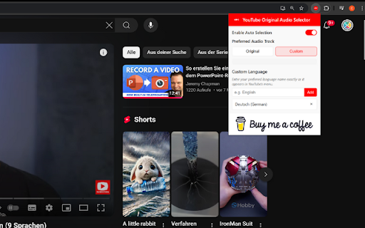 YouTube Original Audio Selector  from Chrome web store to be run with OffiDocs Chromium online
