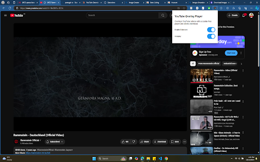 YouTube Overlay Player  from Chrome web store to be run with OffiDocs Chromium online