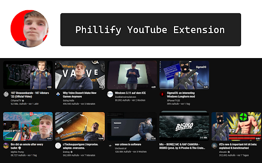 YouTube Phillify  from Chrome web store to be run with OffiDocs Chromium online