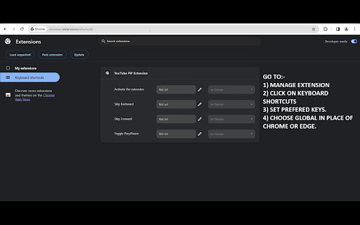 YouTube PiP Extension  from Chrome web store to be run with OffiDocs Chromium online