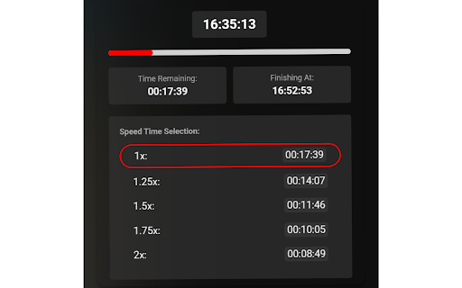 YouTube Playback Speed Finish Time Estimator  from Chrome web store to be run with OffiDocs Chromium online