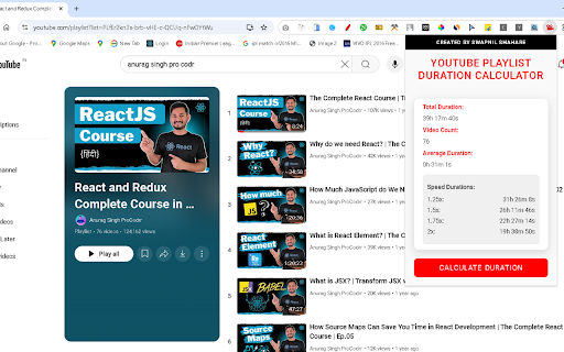 YouTube Playlist Duration Calculator  from Chrome web store to be run with OffiDocs Chromium online