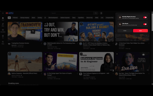 YouTube PowerTools  from Chrome web store to be run with OffiDocs Chromium online