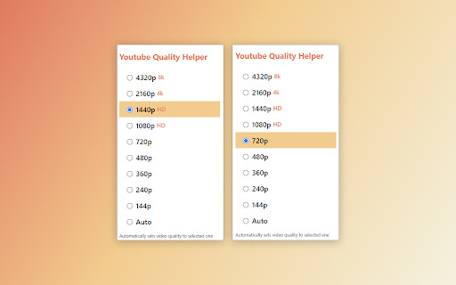 Youtube Quality Helper  from Chrome web store to be run with OffiDocs Chromium online