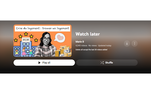 Youtube Remove Watch Later List Extension  from Chrome web store to be run with OffiDocs Chromium online