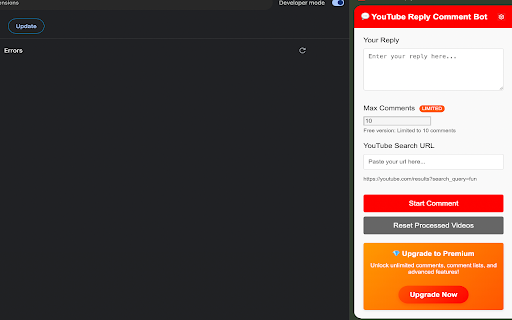 YouTubeReply Comment Bot  from Chrome web store to be run with OffiDocs Chromium online