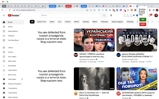 YouTube Russian Content Filter  from Chrome web store to be run with OffiDocs Chromium online