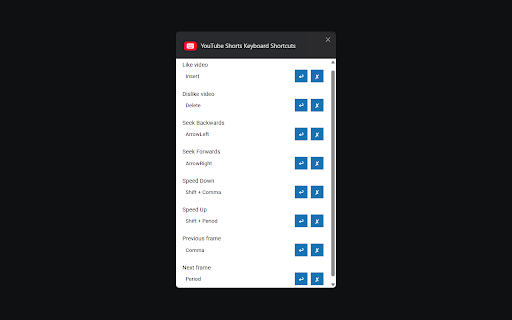 YouTube Shorts Keyboard Shortcuts  from Chrome web store to be run with OffiDocs Chromium online