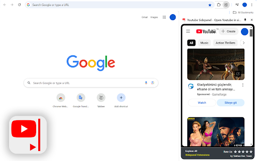 Youtube Sidepanel Tabbee  from Chrome web store to be run with OffiDocs Chromium online