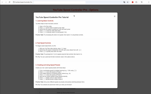 YouTube Speed Controller Pro  from Chrome web store to be run with OffiDocs Chromium online