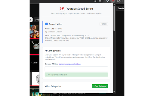 Youtube Speed Sense  from Chrome web store to be run with OffiDocs Chromium online