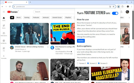 Youtube Stereo  from Chrome web store to be run with OffiDocs Chromium online
