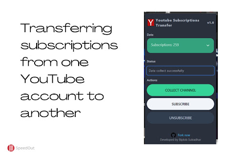 Youtube Subscriptions Transfer  from Chrome web store to be run with OffiDocs Chromium online