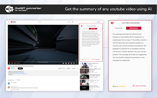 Youtube Summary with ChatGPT  from Chrome web store to be run with OffiDocs Chromium online