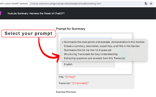 YouTube summary with custom ChatGPT prompts  from Chrome web store to be run with OffiDocs Chromium online