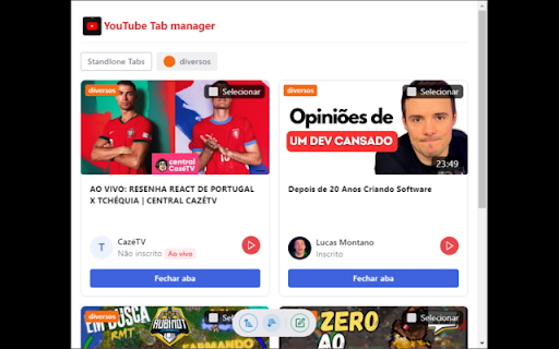 youtube tab manager  from Chrome web store to be run with OffiDocs Chromium online