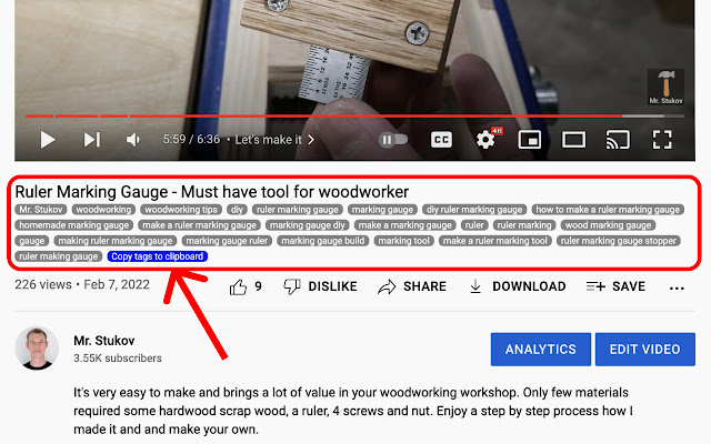 YouTube Tag Extractor  from Chrome web store to be run with OffiDocs Chromium online