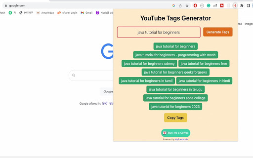 YouTube Tags Generator  from Chrome web store to be run with OffiDocs Chromium online