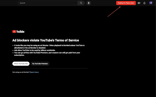 YouTube to Piped.video Redirector  from Chrome web store to be run with OffiDocs Chromium online