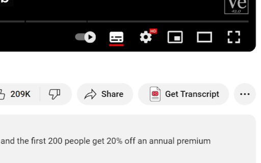 YouTube Transcript Button  from Chrome web store to be run with OffiDocs Chromium online
