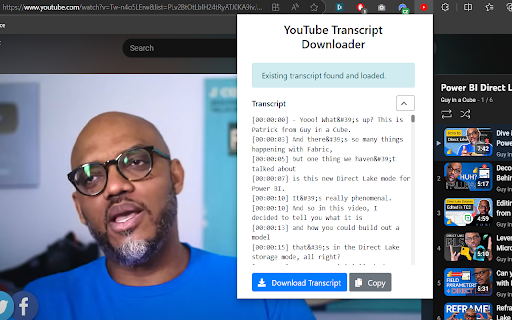 YouTube Transcript Downloader  from Chrome web store to be run with OffiDocs Chromium online