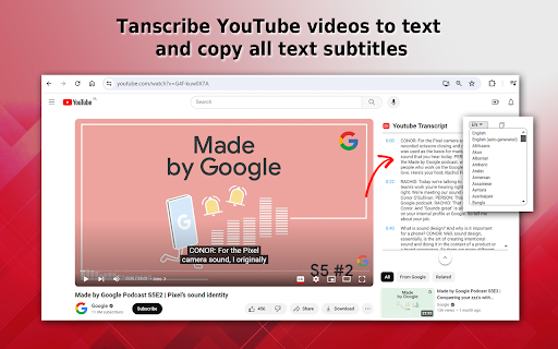 YouTube Transcription  from Chrome web store to be run with OffiDocs Chromium online