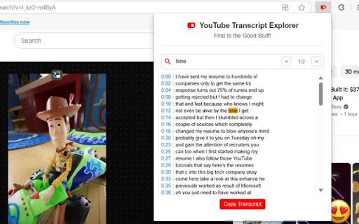 YouTube Transcript Search  from Chrome web store to be run with OffiDocs Chromium online