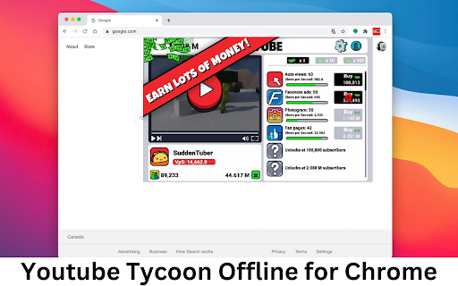 YouTube Tycoon  from Chrome web store to be run with OffiDocs Chromium online