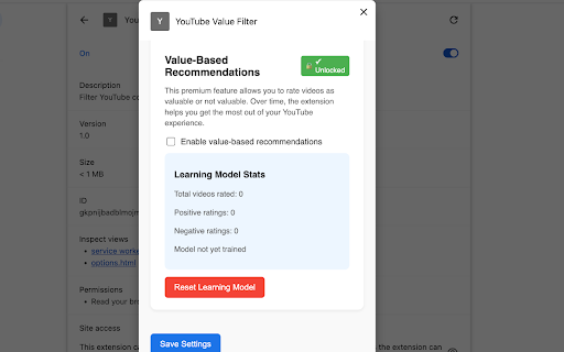 YouTube Value Filter  from Chrome web store to be run with OffiDocs Chromium online