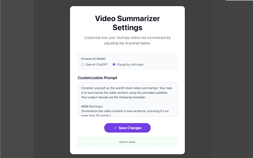 YouTube Video AI Summary AI by ChatGPT, Claude  Gemini (Unlimited)  from Chrome web store to be run with OffiDocs Chromium online