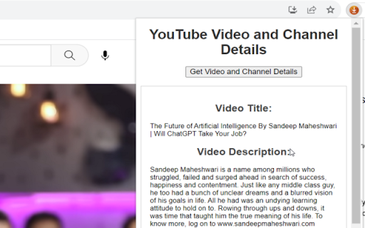 YouTube Video and Audio Channel Details  from Chrome web store to be run with OffiDocs Chromium online