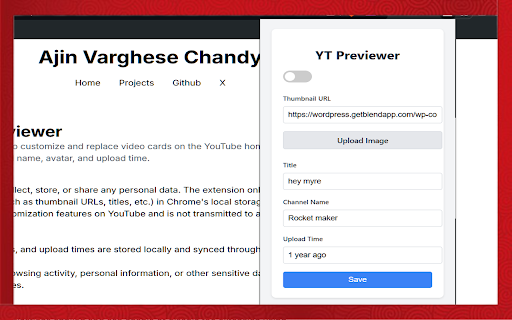 YouTube Video Previewer  from Chrome web store to be run with OffiDocs Chromium online