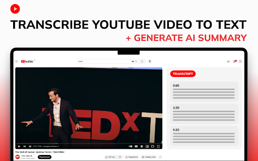 YouTube Video Transcriber  from Chrome web store to be run with OffiDocs Chromium online