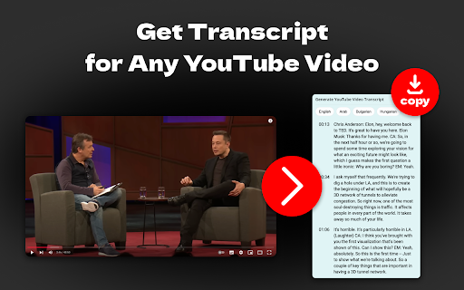 Youtube Video Transcript Generator  from Chrome web store to be run with OffiDocs Chromium online