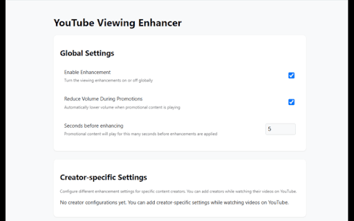 YouTube Viewing Enhancer  from Chrome web store to be run with OffiDocs Chromium online