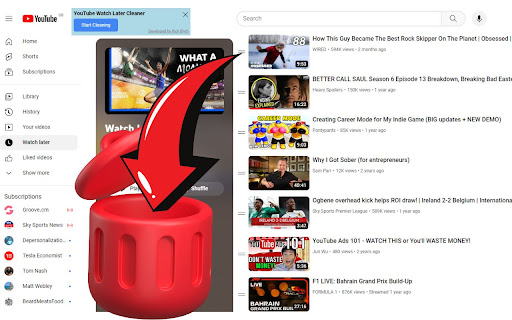 Youtube Watch Later Cleaner  from Chrome web store to be run with OffiDocs Chromium online