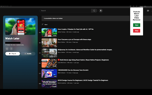Youtube Watch Later Video Remover  from Chrome web store to be run with OffiDocs Chromium online