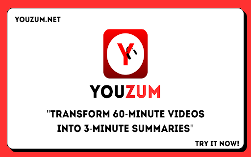 Youzum : For YouTube Video Summarization  from Chrome web store to be run with OffiDocs Chromium online