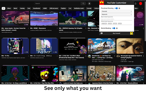 YT Customizer YouTube Feed Filter  from Chrome web store to be run with OffiDocs Chromium online