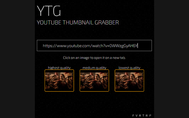 ytg youtube thumbnail grabber  from Chrome web store to be run with OffiDocs Chromium online