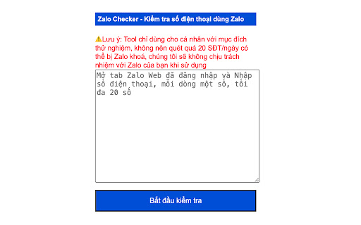 Zalo Checker  from Chrome web store to be run with OffiDocs Chromium online