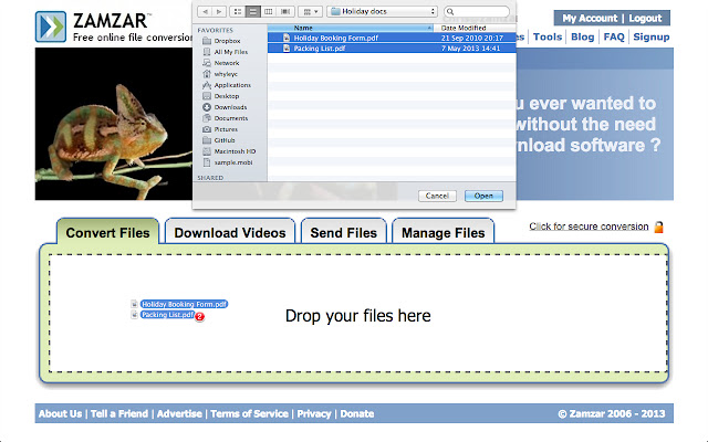 Zamzar Convert Files  from Chrome web store to be run with OffiDocs Chromium online