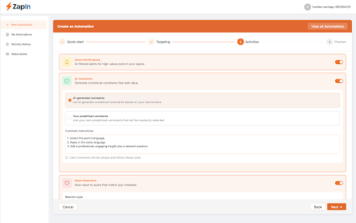 ZapIn Automate Your LinkedIn Engagement  from Chrome web store to be run with OffiDocs Chromium online