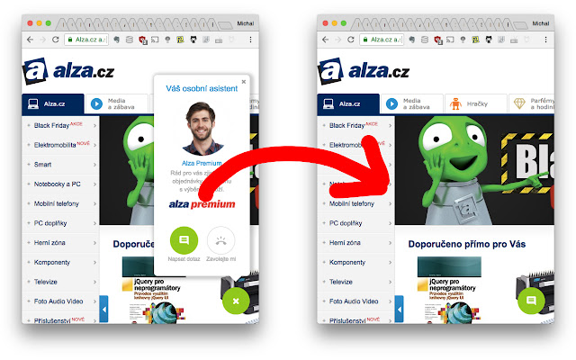 Zavírač dialogu s asistentem na alza.cz  from Chrome web store to be run with OffiDocs Chromium online