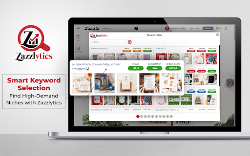 Zazzlytics Zazzle Keyword Research and Marketplace Analytics  from Chrome web store to be run with OffiDocs Chromium online