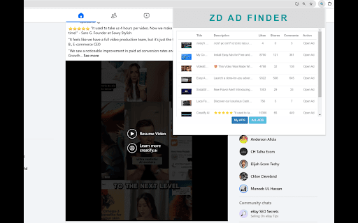 ZD AD FINDER  from Chrome web store to be run with OffiDocs Chromium online